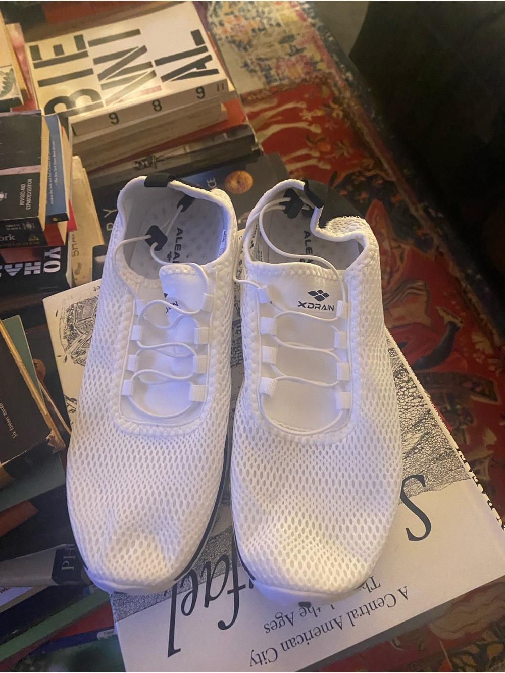 White Mesh Water Shoes for Men with Black Heel Accent - Size 10 US